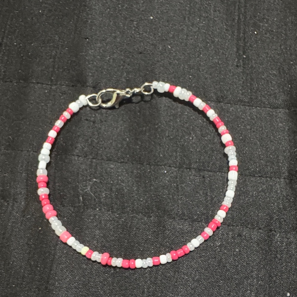Pink and White Seed Bead Bracelet